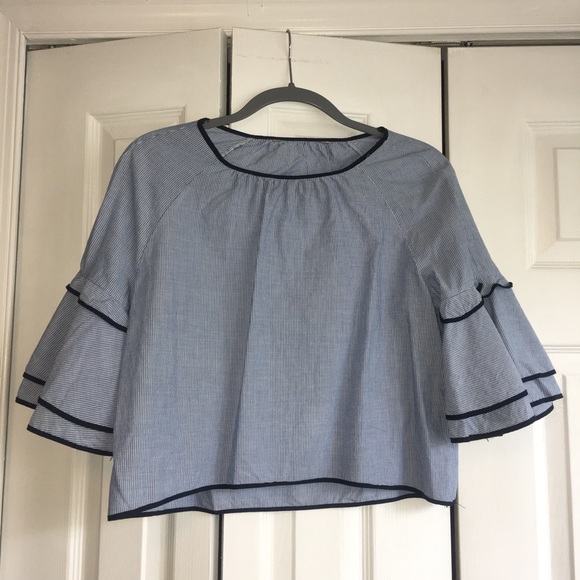 Tops - Cropped blue/white striped and cropped cotton top